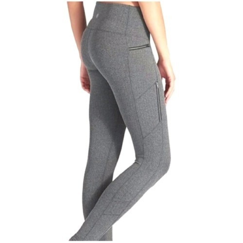 Athleta High Rise Leggings Womens XS Gray Herringbone Zipper Pocket‎ Yoga Pants